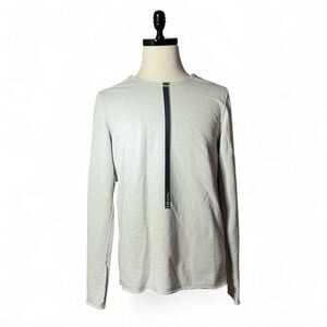 KAFT Mens Long Sleeve‎ T Shirt Light Gray Zipper Accent